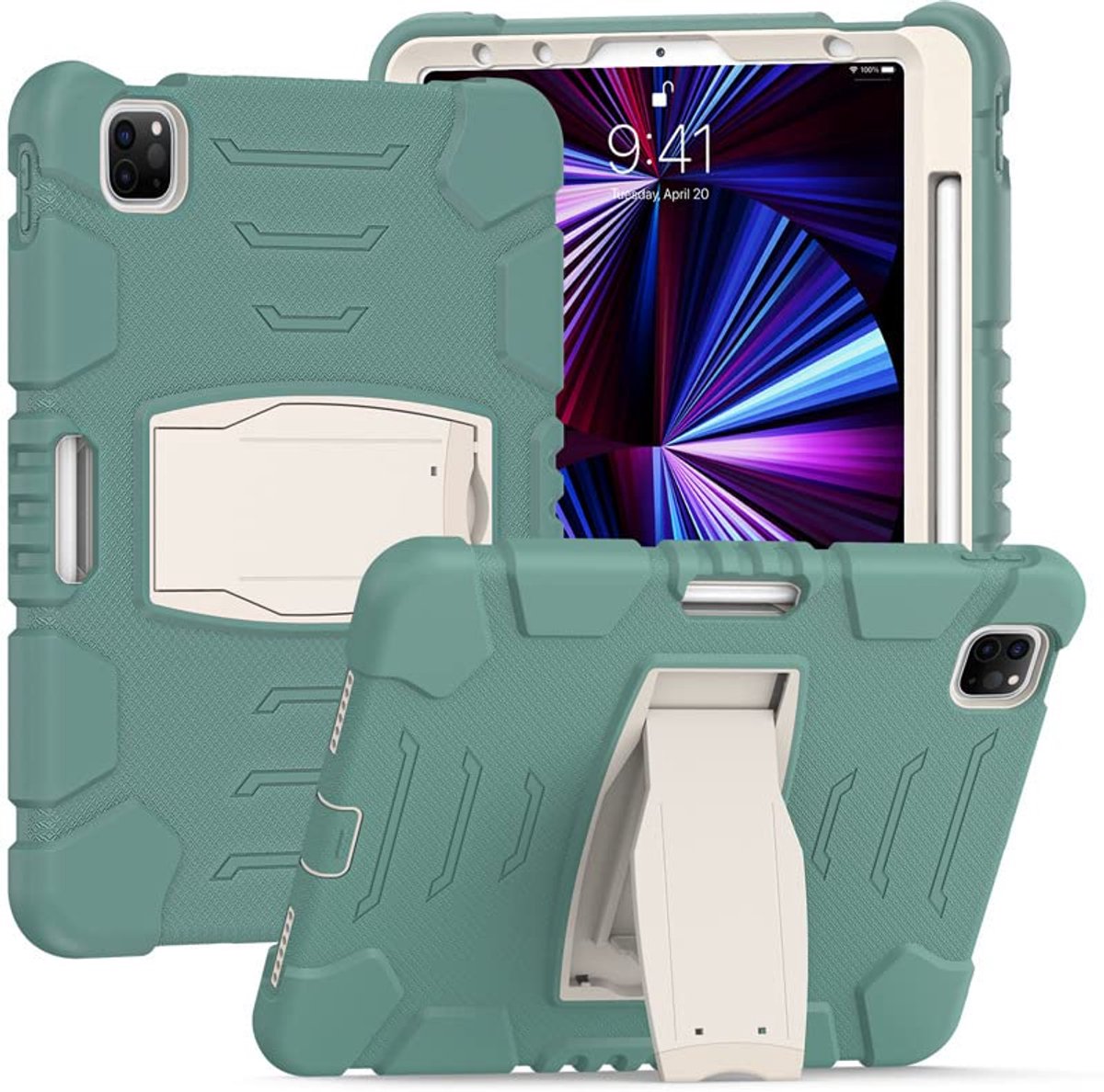 Samsung Galaxy Tab A 10.1 Hoes (T590/T595) – Schokbestendige Drielaagse Kinderhoes met Standaard – Jadegroen