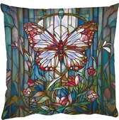 Coussins Coussins décoratifs - Oreillers de salon - 60x60 cm - Papillon - Rose - Fleurs - Feuilles