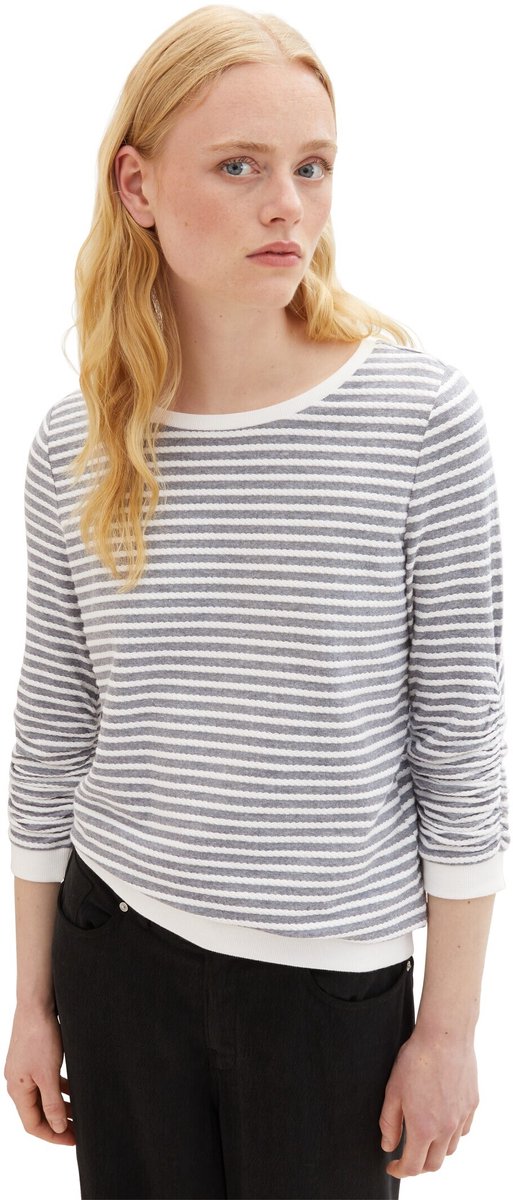 TOM TAILOR Gestreepte Top 3/4 mouw Ronde hals Regular Fit Shirt Gestreept Jacquard Sweater