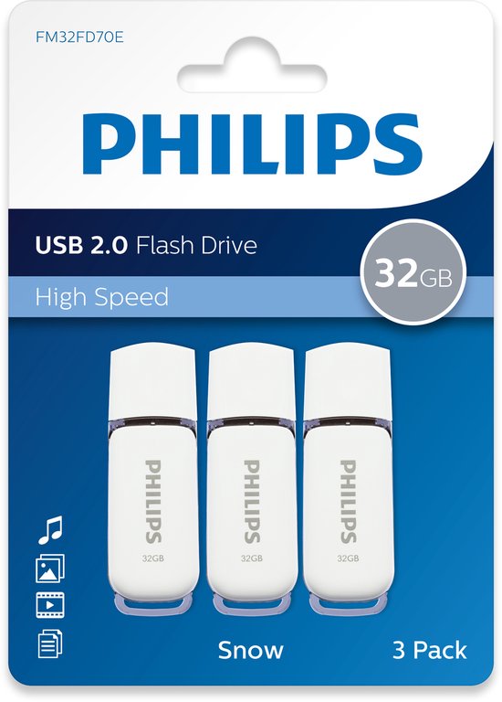 Philips USB stick 2.0 32GB - Snow - Grijs - 3 stuks - FM32FD70E