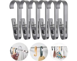Washaken met klemmen - Sterke plastic wasknijpers - kleerhangers voor sokken - washaken clip - Veelzijdig - draagbare antislip plastic hangers clips - voor kleding gordijn badhanddoek hoed lakens jas - 6stuks - grijs