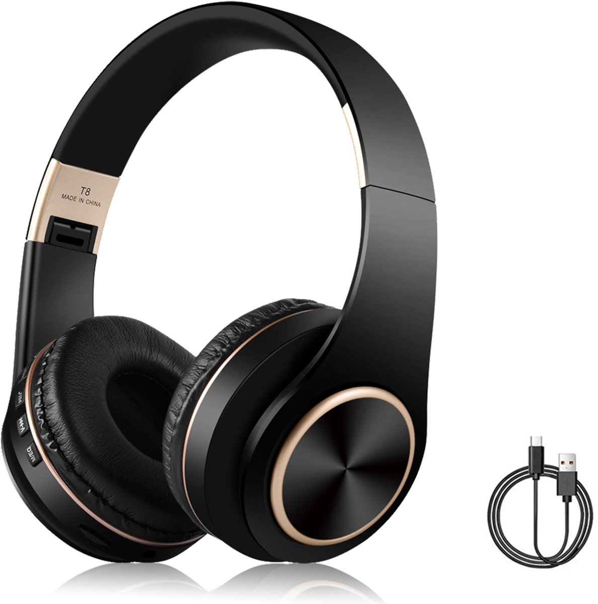 Gloovon® - Draadloze Koptelefoon - Bluetooth 5.0 - Intrekbaar en Opvouwbaar - Koptelefoon met Microfoon - Zwart