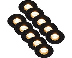 Inbouwspot zwart rond kantelbaar - Met GU10 fitting en dimbare GU10 LED lamp - 10 stuks