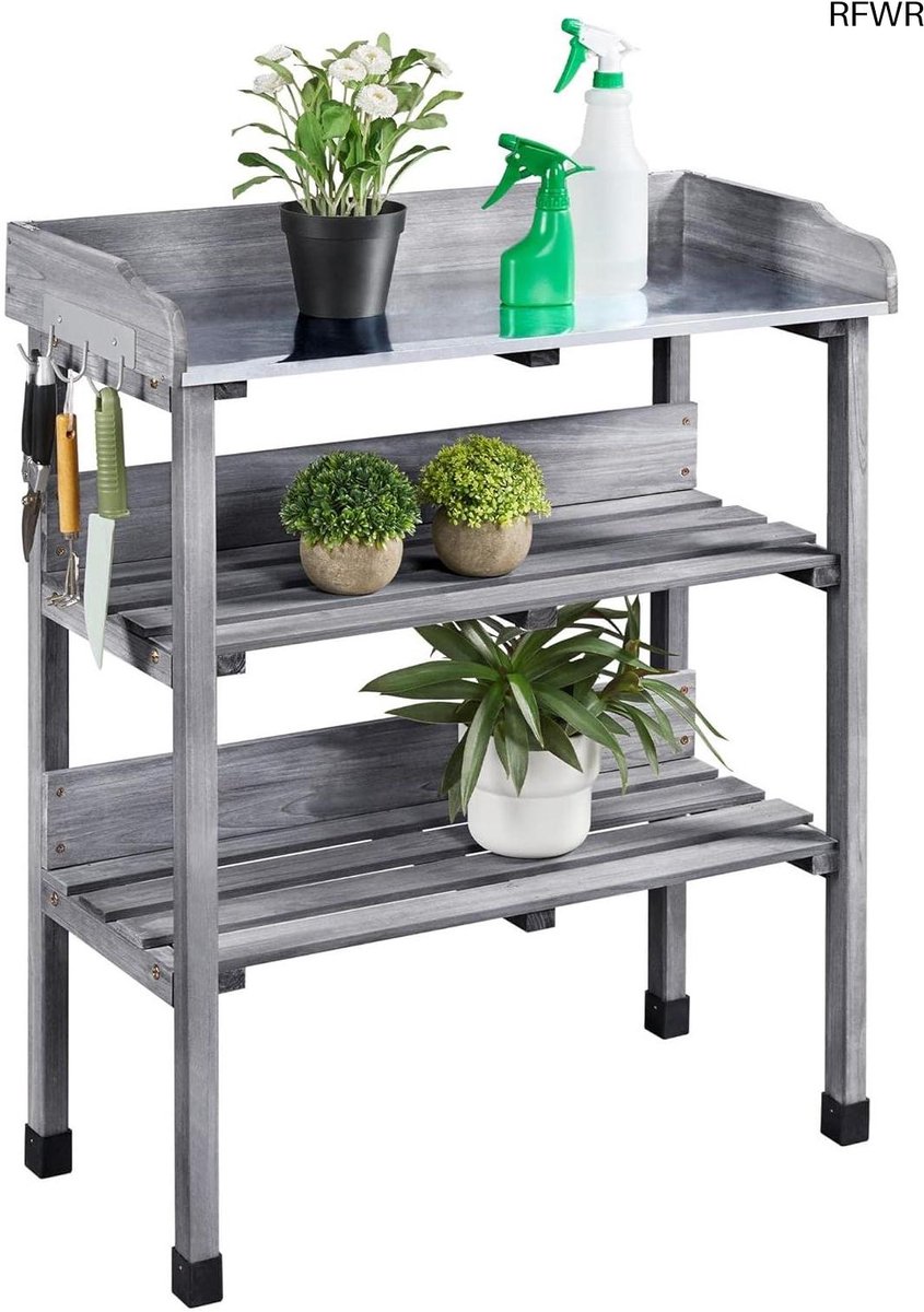 RFWR® Weerbestendige Plantentafel met Opbergvakken en Haken - Perfect voor Tuin en Balkon