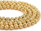 Perles de Lava volcanique 5 rangs – Naturelles et galvanisées – 8,5 mm – Perle d'espacement de chakra pour Bijoux – Couleur or – Handgemaakt