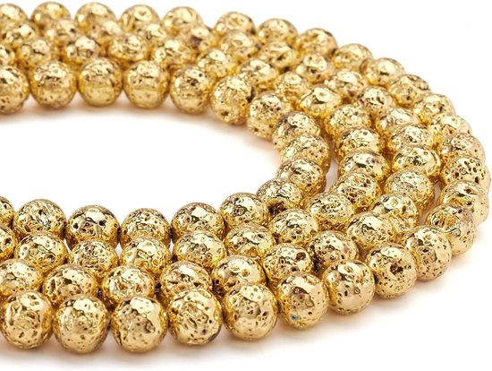 Perles de Lava volcanique 5 rangs – Naturelles et galvanisées – 8,5 mm – Perle d'espacement de chakra pour Bijoux – Couleur or – Handgemaakt