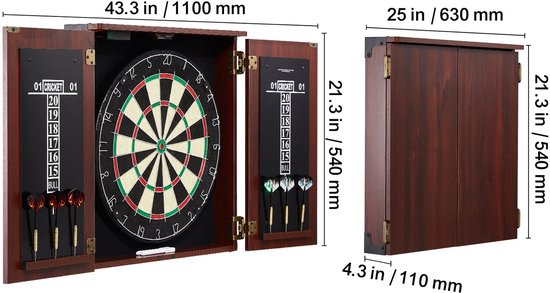 Dartbord Kast Set, Officiële Maat - Met Steeldarts en LED Verlichting - Complete Set voor Cricket van Merkloos — afbeelding 3