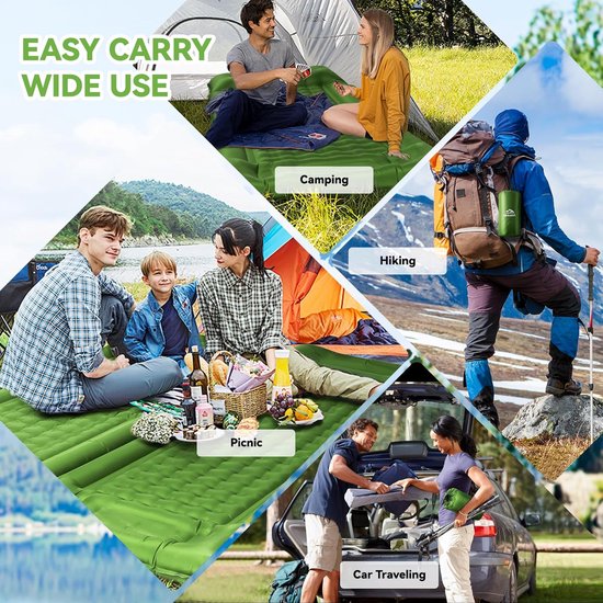 Zelfopblazende campingmat, 12 cm dikke opblaasbare slaapmatras, eenpersoons, ultralicht luchtmatras met ingebouwde pomp, koppelbare kampmat voor backpacken, wandelen, tent, reizen (groen) van Merkloos — afbeelding 5