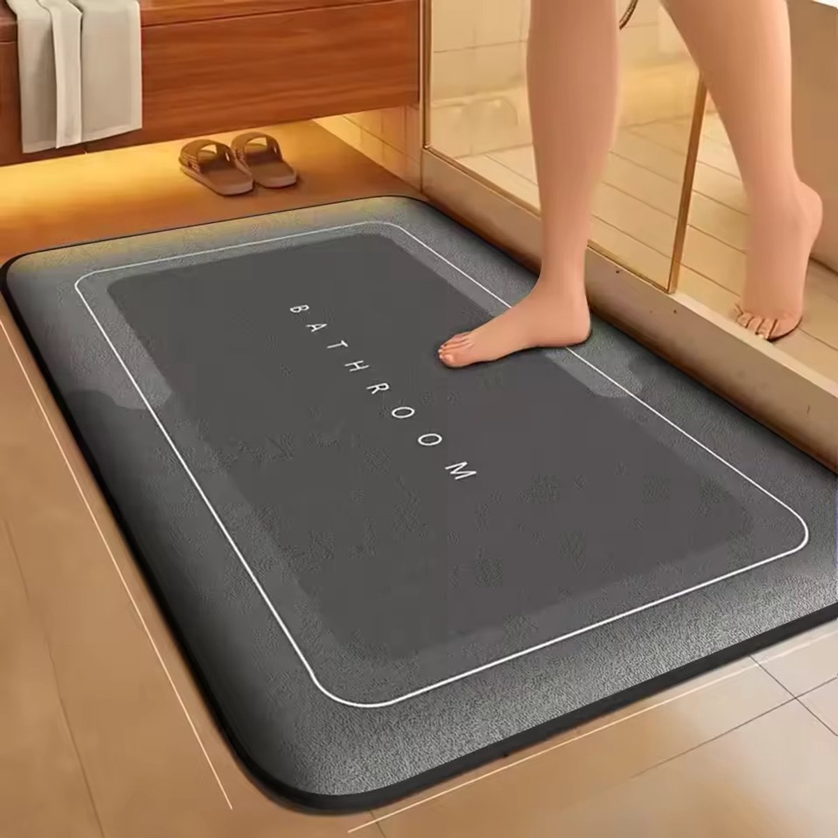 Absorberende badmat - Sneldrogende Badmat - Douchemat - Douchemat antislip - Grijs - Suede - Groot & Absorberend - Sneldrogend & Wasbaar - Keuken antislip mat - 60X90 CM