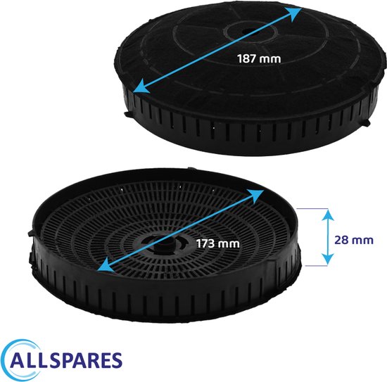 AllSpares Koolstoffilter (2st.) voor afzuigkappen geschikt voor o.a. AEG-Electrolux Type 57 / Elica CFC038668 / Whirlpool 484000008824 / Ikea AMC072 en Bosch Siemens 00665713/665713 (Ø173mm)