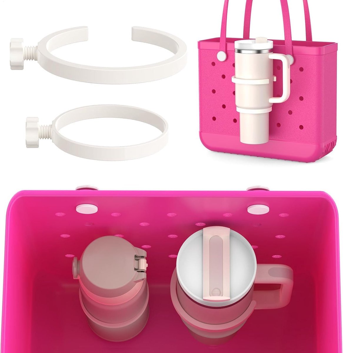 ZVD Bekerhouder voor tas, tasaccessoires, bekerhouder, rubberen strandtasaccessoires, compatibel met 30 bekers van 40 ounce