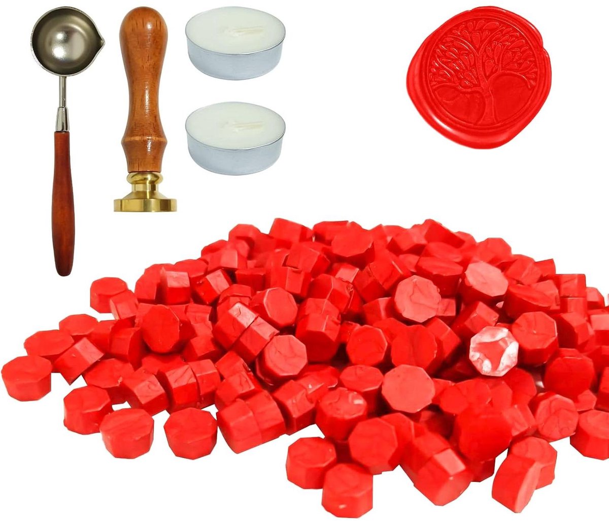 Wax zegelstempelset met 200 stuks zegelwas en accessoires voor vintage zegellak en briefuitnodigingen - inclusief levensboom zegelstempel.