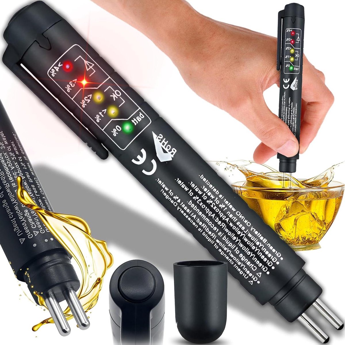 - Remvloeistoftester met 5 LED-display voor auto remvloeistof detectie - Universele remvloeistoftester voor DOT3, DOT4 en DOT5 remvloeistof