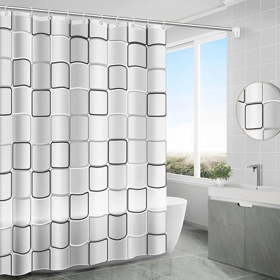 Foto: Zeynomax waterdichte douchegordijn 200x200cm washable antibacteri le polyester badgordijn met 16 douchegordijnringen wit douchegordijn voor badkamer met schimmelbestendige eigenschappen