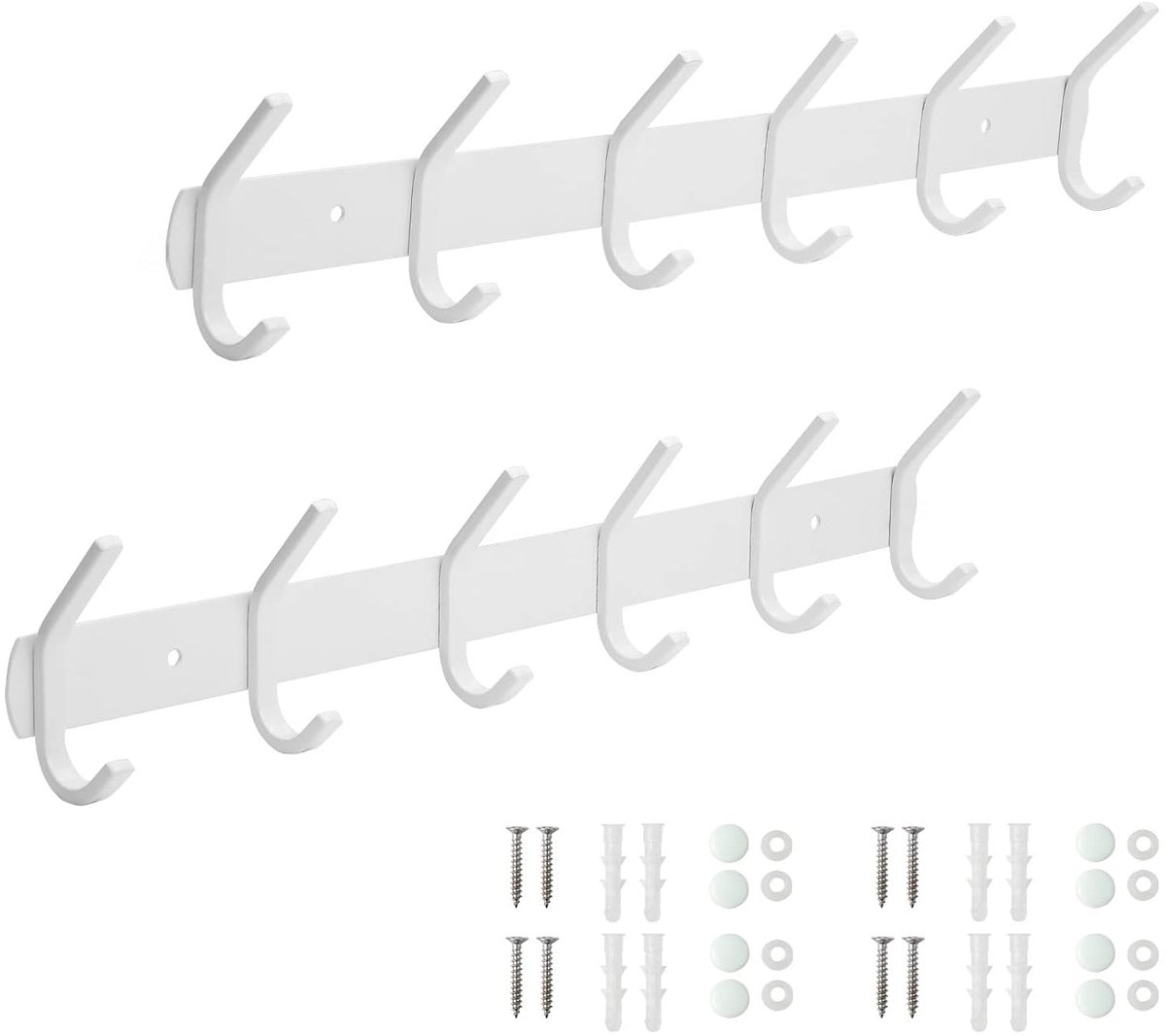 Wandhaken voor Kleding - Roestvrij Staal - 2 Stuks - Wit - 42 cm