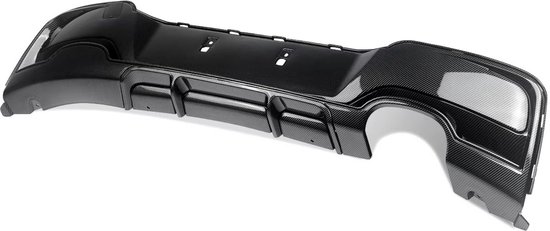 Zwarte carbon look achterdiffusor met verticale ribbels, speciaal voor BMW 1 Serie F20/F21 (2011-2015).