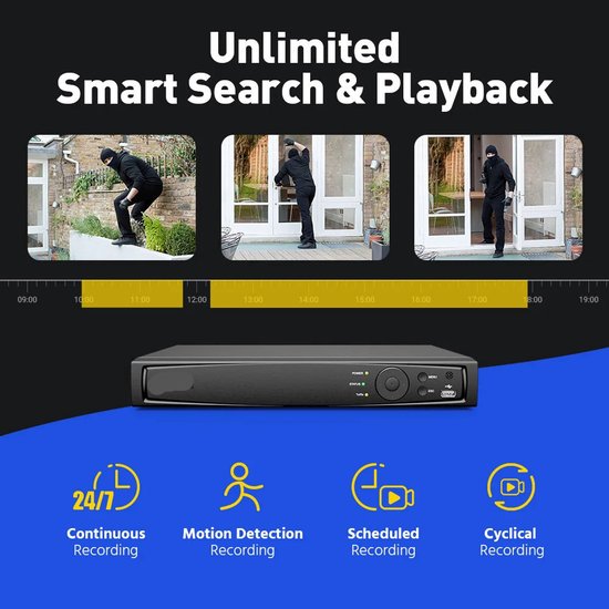 Beveiligingsset - 8-kanaals Camera Installatieset - Video Bewaking - 4K Beveiliging - 8MP Camera’s - Mens- En Voertuigdetectie - Ingebouwde HDD: 4T van Merkloos — afbeelding 3