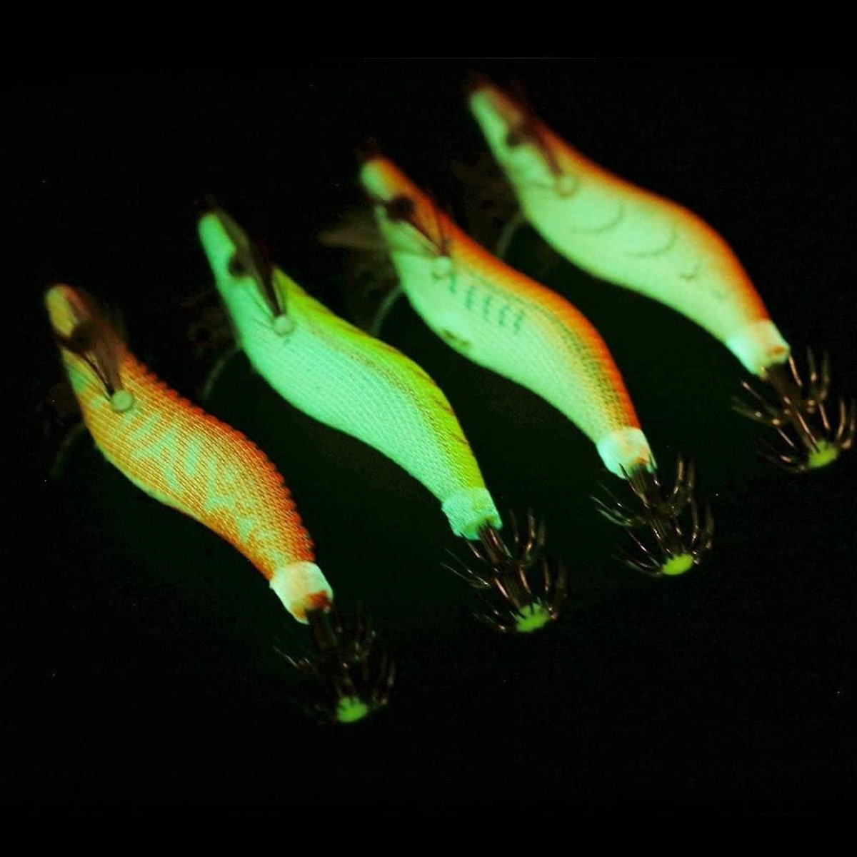 Shrimp aas 4 stuks Glow in the Dark Kunststof Inktvis Garnalen Jig Vissen Lokaas Nacht Vissen Voor Buiten Vissen voor Zoetwater en Zoutwater