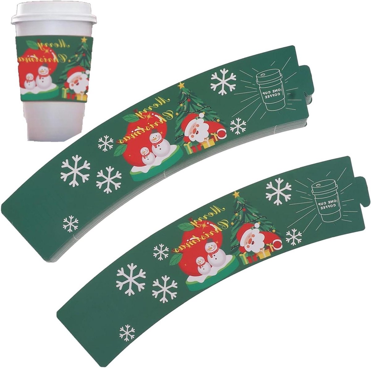 Inovra Plus - Koffiekopmouwen Houder 50 stuks | Wegwerp Papieren Bekermouwen voor Warme Dranken | Halloween & Kerstchocolade | Koude & Warme Drankhouder (Groente)