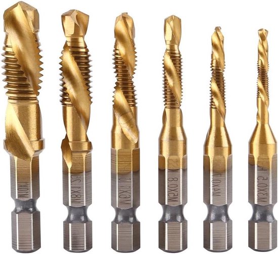 Draad Tap 7Pcs Metrische Draad Staal Tap Tikken Tool Schroef Kranen Tool Set Spiraal Fluit Metrische Kranen Set Verzinkboor Bits