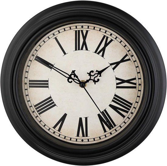 Wandklok Stille Niet tikken-12 Inch Quartz Batterij Operated Vintage Houten Ronde Klok Home Decor voor Keuken, Woonkamer, Slaapkamer, Kantoor (12 Gekleurde Romeinse cijfers