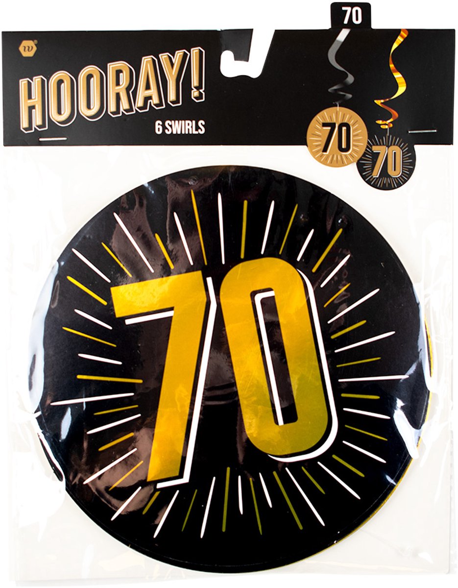 Verticale slinger | Hangdecoratie Swirls 70 jaar | luxe uitvoering 70x14cm | 6 stuks