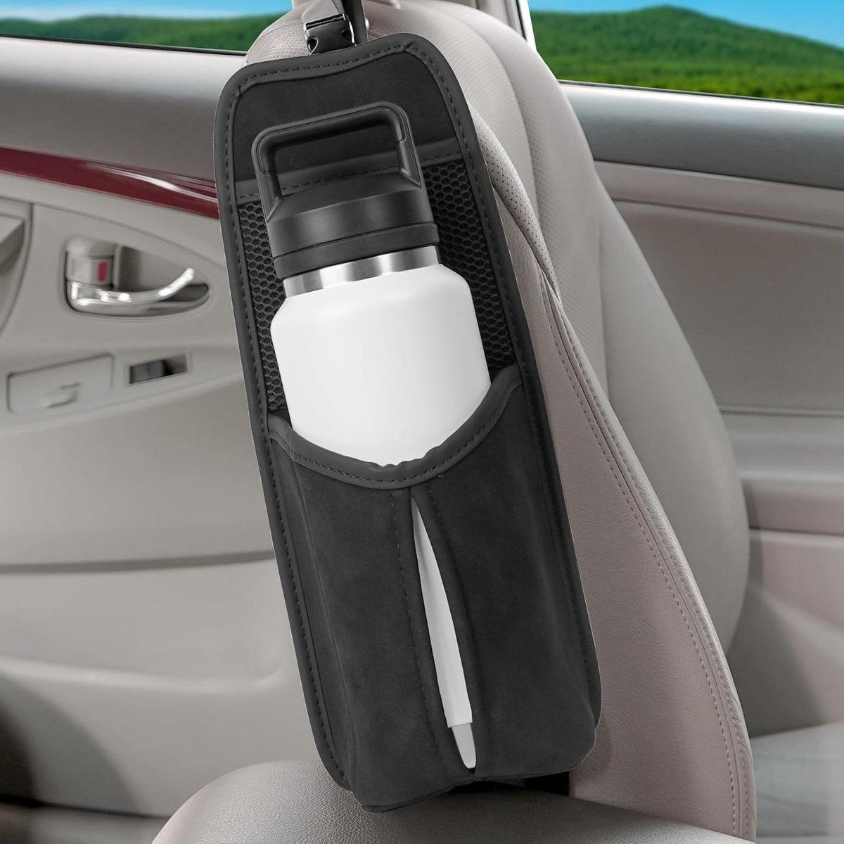 Auto Stoel Zij Grote Flessenhouder Compatibel met 24oz/32oz Drinkfles Auto Stoel Flessenophanging Organiser met Mesh Zak - Allecto Plus