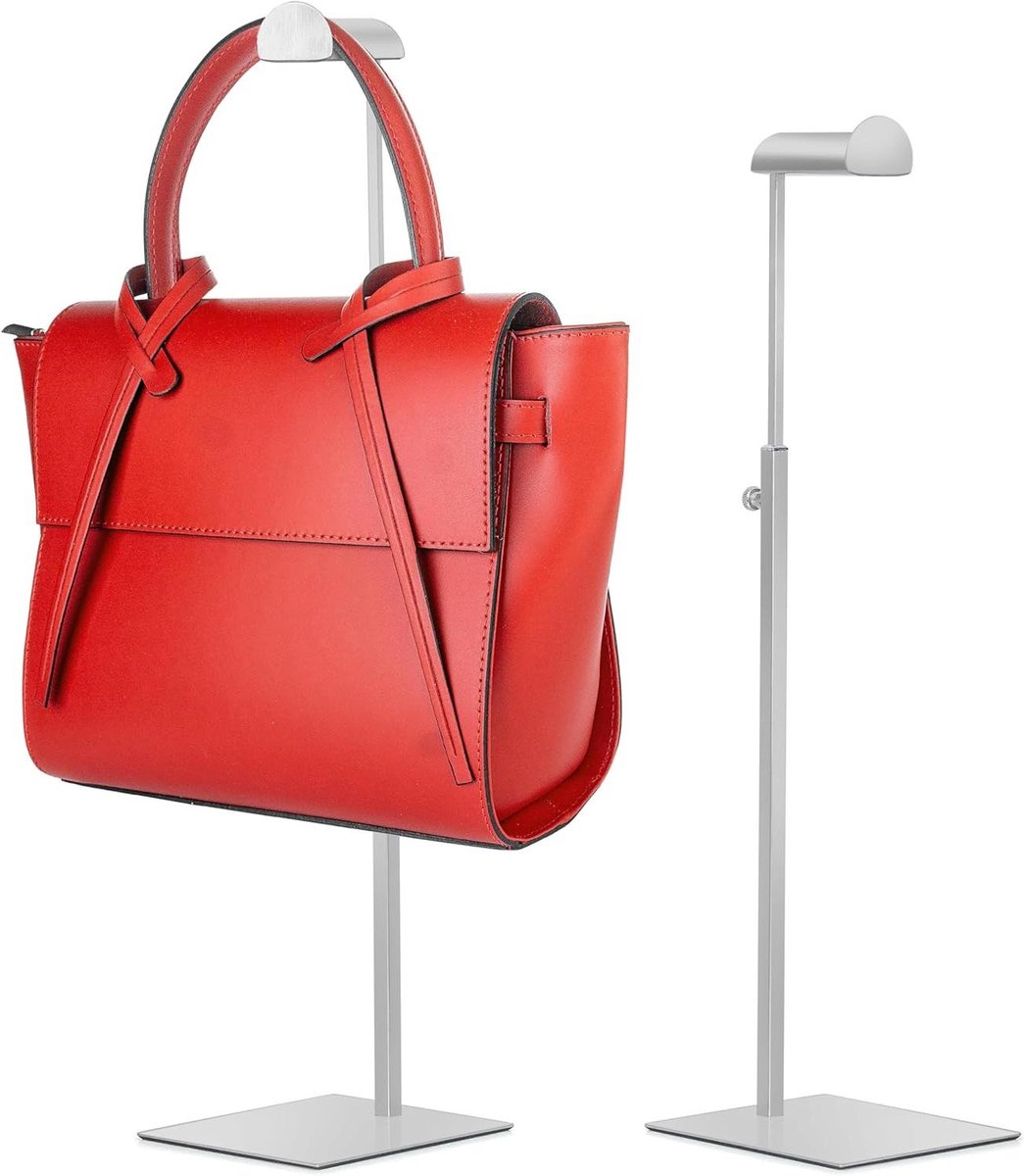 Allecto Plus - Handtashouder [2-Stuks] - Multifunctionele Handtas display standaard voor Hoeden Accessoires - Roestvrij stalen tas standaard - Gemakkelijk in hoogte Verstelbare stabiele basis - Zilver.