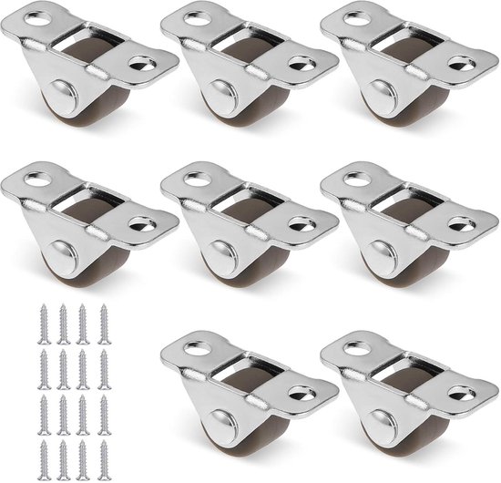 Meubelwielen, 8 stuks, 1,2 cm, kleine rubberen wielen met stalen bovenplaat, mini-stuurwielen, vaste metalen plaat, rubberen stuurwielen met laag profiel voor kleine apparaten, meubels