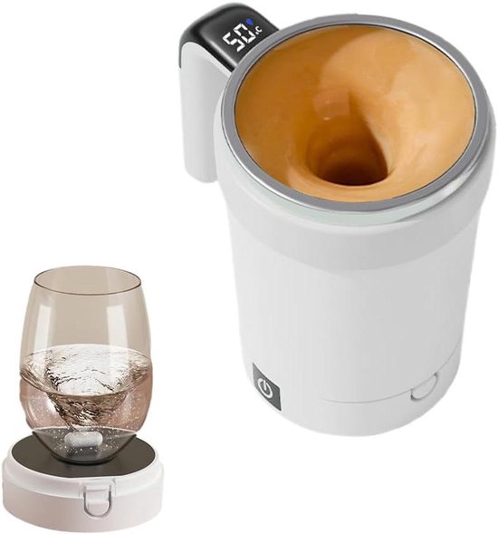 Zelfbewegende Mok - Automatische Elektrische Koffiemok Van Roestvrij Staal 380 Ml Mixbeker Voor Melk Cacao Koffie Thee Sap Wit 2