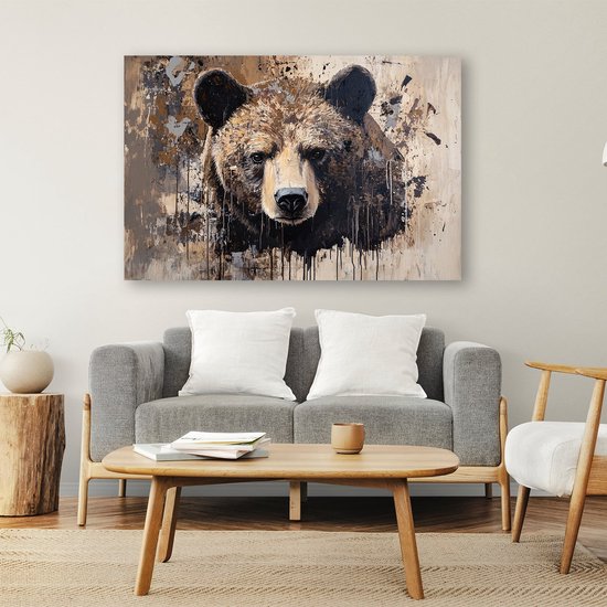 Dynamisch design van een beer - Beer glasschilderij - Muurdecoratie dieren - Moderne kunst - Schilderijen op acrylaat - Schilderijen op glas industrieel - acrylglas 90x60 cm