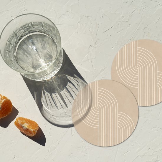 Sous-verres de verre - Rond - Lignes parallèles - Texture légère - Beige - 10x10 cm - Dessous de verre - 6 pièces