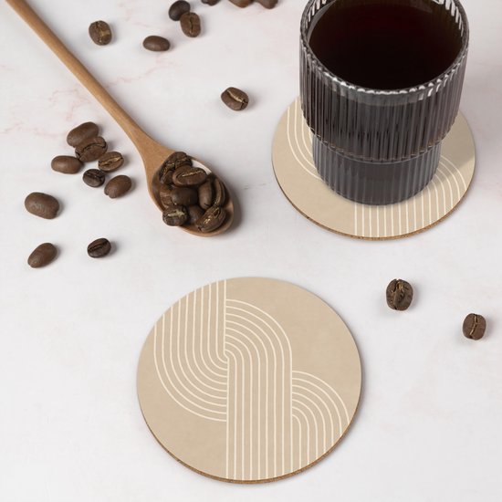 Sous-verres de verre - Rond - Lignes parallèles - Texture légère - Beige - 10x10 cm - Dessous de verre - 6 pièces