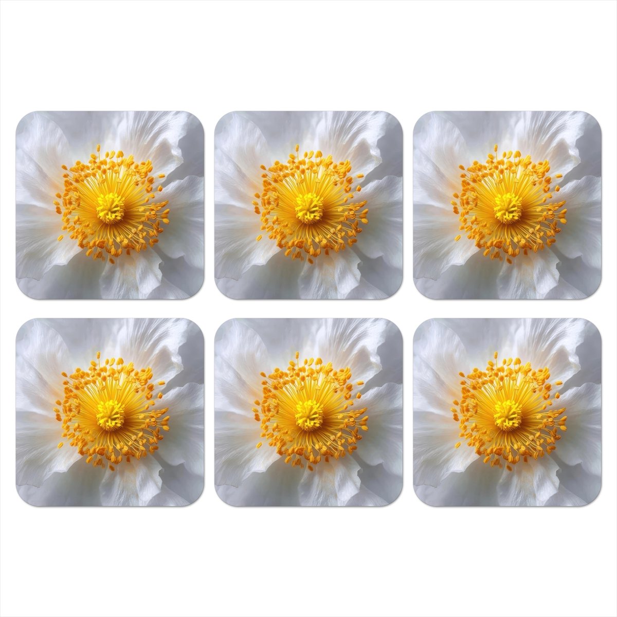Onderzetters voor glazen - Wit - Bloem - Elegant - 10x10 cm - Glasonderzetters - 6 stuks