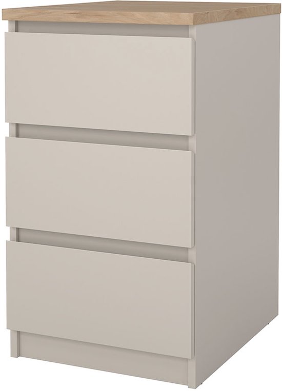 Table de chevet Naia 3 tiroirs décor chêne.