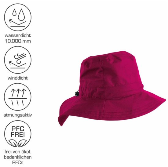 Fuchsia dames regenhoed met brede rand. Waterdicht, winddicht en ademend.