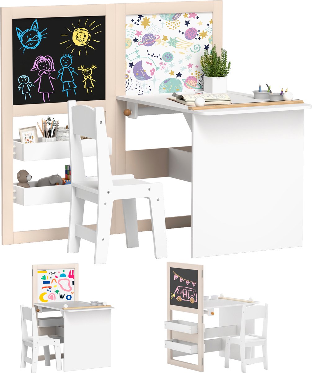 AIYAPLAY - Kindertafel en stoelenset - MDF - 81,5 x 111,5 x 102,4 cm - Wit