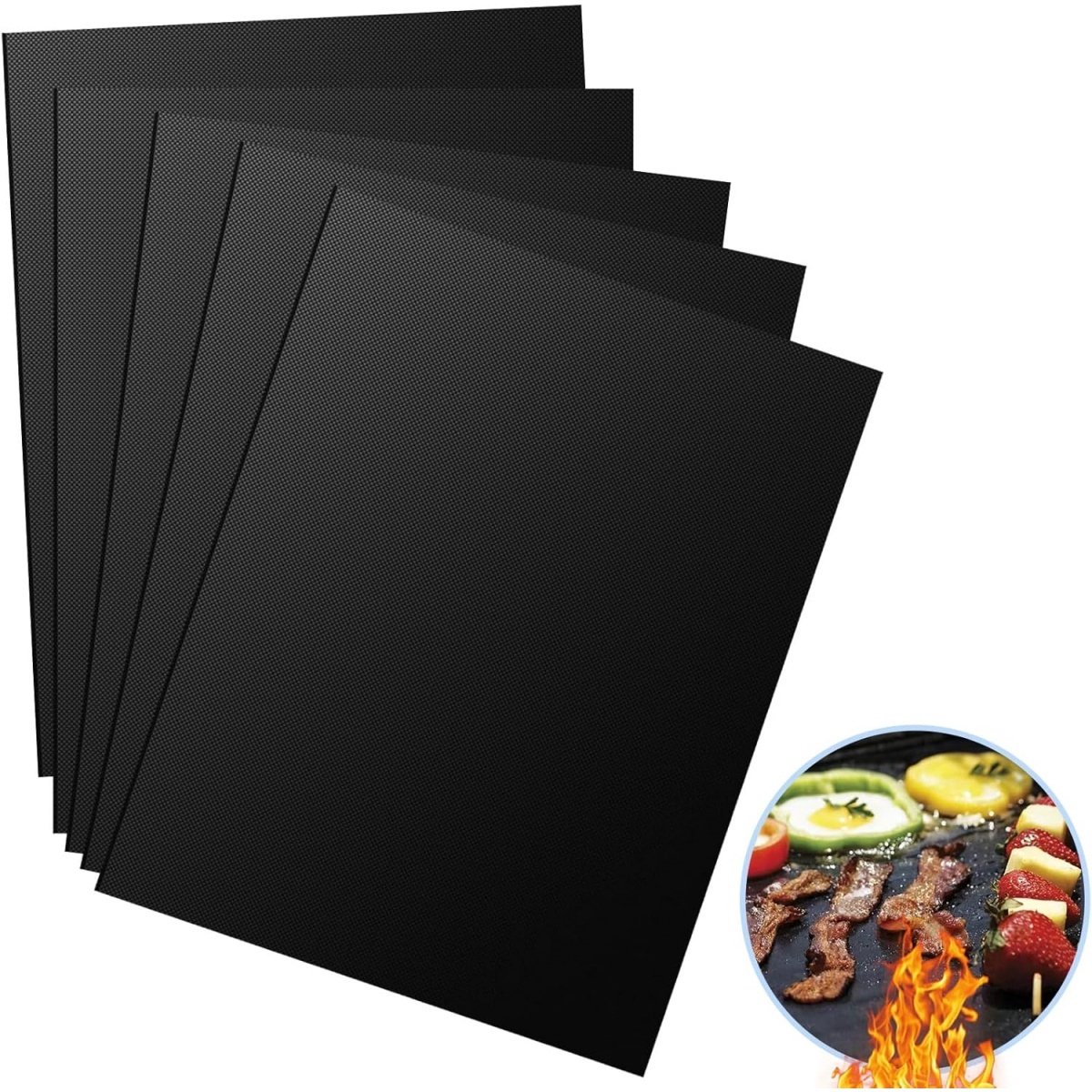 TOVBMUP 5 stuks BBQ-mat - Anti-aanbak BBQ-mat - 40*30cm bakmat - BBQ-accessoires - Herbruikbaar - Snijbaar - Geschikt voor gasovens, houtskoolovens, gewone ovens