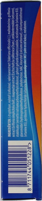 Zijkant van de Valdispert Slaap & Nacht verpakking met ingrediënten en barcode.