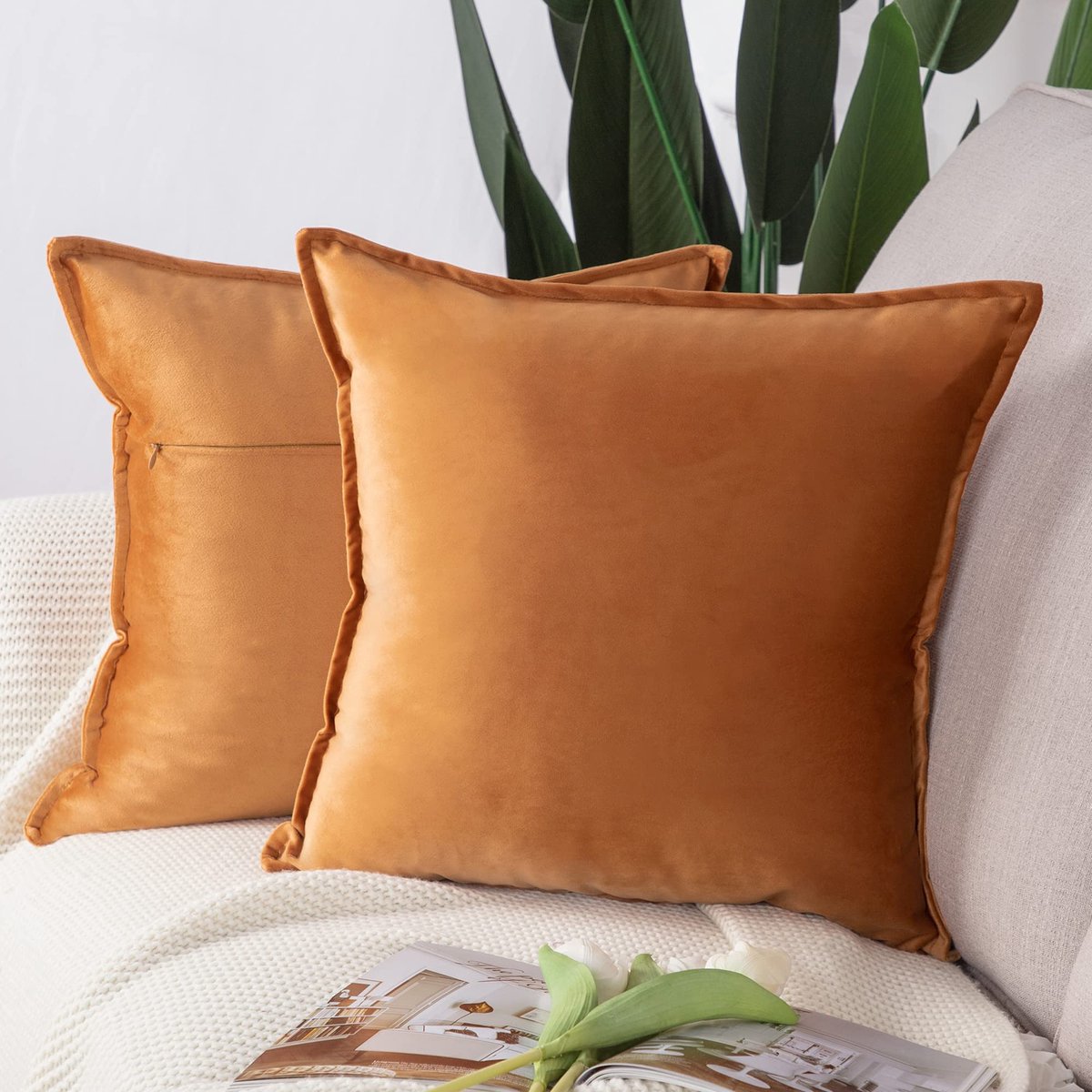 Ibenzoa® Set van 2 luxe sierkussenhoezen in elegante Europese stijl voor bank en slaapkamer, oranje, 45 x 45 cm