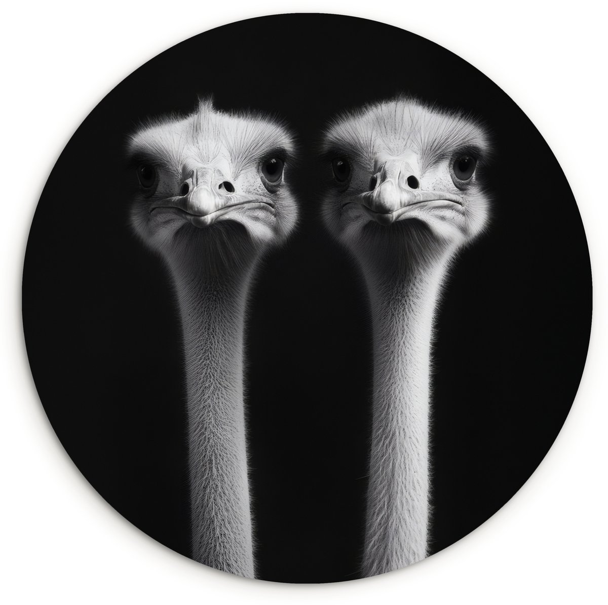 WallCircle Wandcirkel 140x140 cm - Muurcirkel Struisvogels - Halzen - Zwart - Minimalistisch - Muurdecoratie woonkamer - Wanddecoratie slaapkamer - Kamer decoratie accessoires - Ronde schilderijen