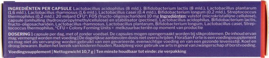 Verpakking met ingrediëntenlijst, dosering en productinformatie.