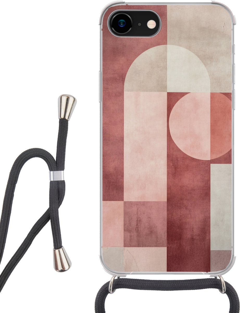 Telefoonhoesje Geschikt voor iPhone 8 - Figuren - Abstract - Roze - Siliconen - Crossbody - Backcover met Koord - Telefoonhoesje met koord - Hoesje met touw Telefoonhoesje