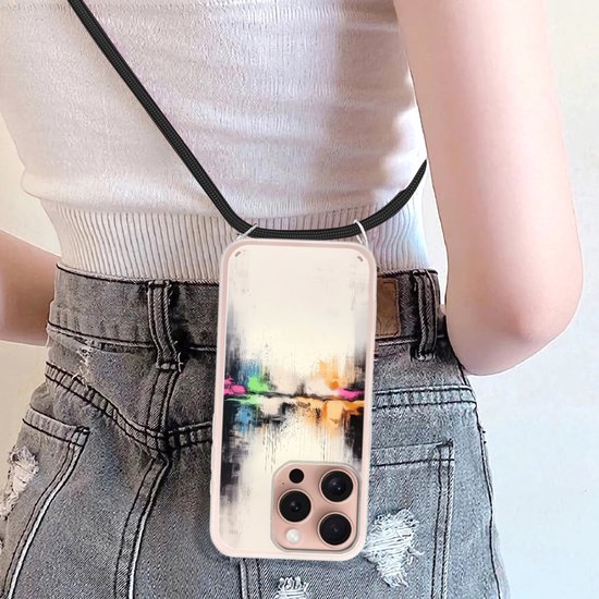 Telefoonhoesje Geschikt voor iPhone 16 Pro - Abstract - Kleurexplosie - Landschap - Siliconen - Crossbody - Backcover met Koord - Telefoonhoesje met koord - Hoesje met touw Telefoonhoesje
