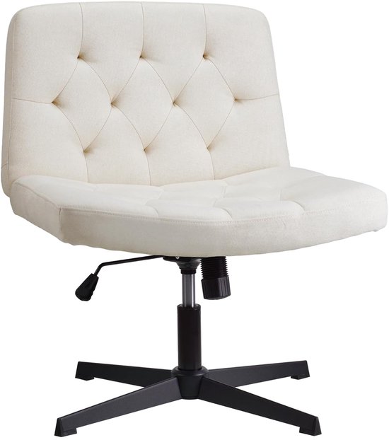 KERDOM Chaise de Bureau sans roulettes, Chaise de Coiffeuse sans Accoudoirs avec Coussin d'Assise Large à Pieds Croisés, Chaise Pivotante Réglable en Hauteur en Tissu, Fonction d'inclinaison