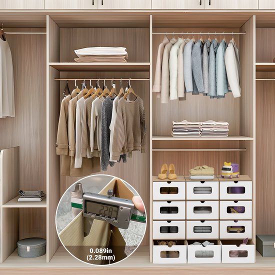WALL QMER 12 stuks schoenendoos, groot formaat, waterdicht karton (35,1 x 23,6 x 13,5 cm), duurzame, stapelbare, stabiele opbergdozen met markeringsetiketten, transparant venster WALL QMER 12 stuks schoenendoos, groot formaat, waterdicht karton (35,1 x 23,6 x 13,5 cm), duurzame, stapelbare, stabiele opbergdozen met markeringsetiketten, transparant venster