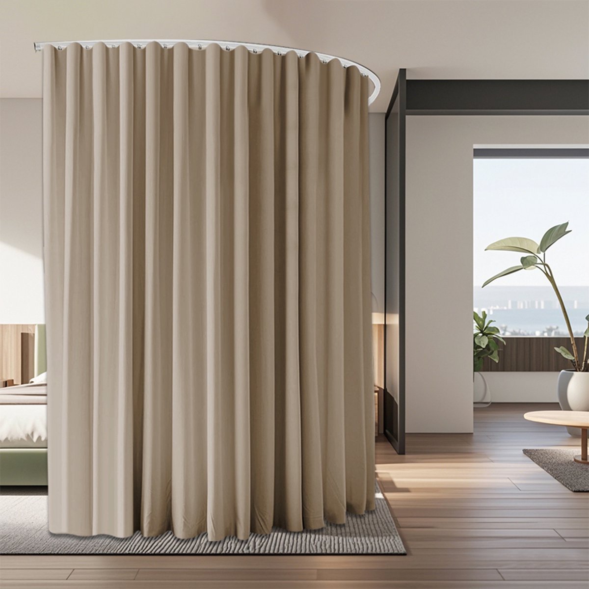 Qelus Gordijnen Blackout - Luxe Serie Rolgordijnen - Gordijnen Kant en Klaar - Extra Groot Kamerschermgordijn met Rails - Voor Woonkamer Slaapkamer Privacy Scheidingswand - B 254 x H 213cm (Kaki)