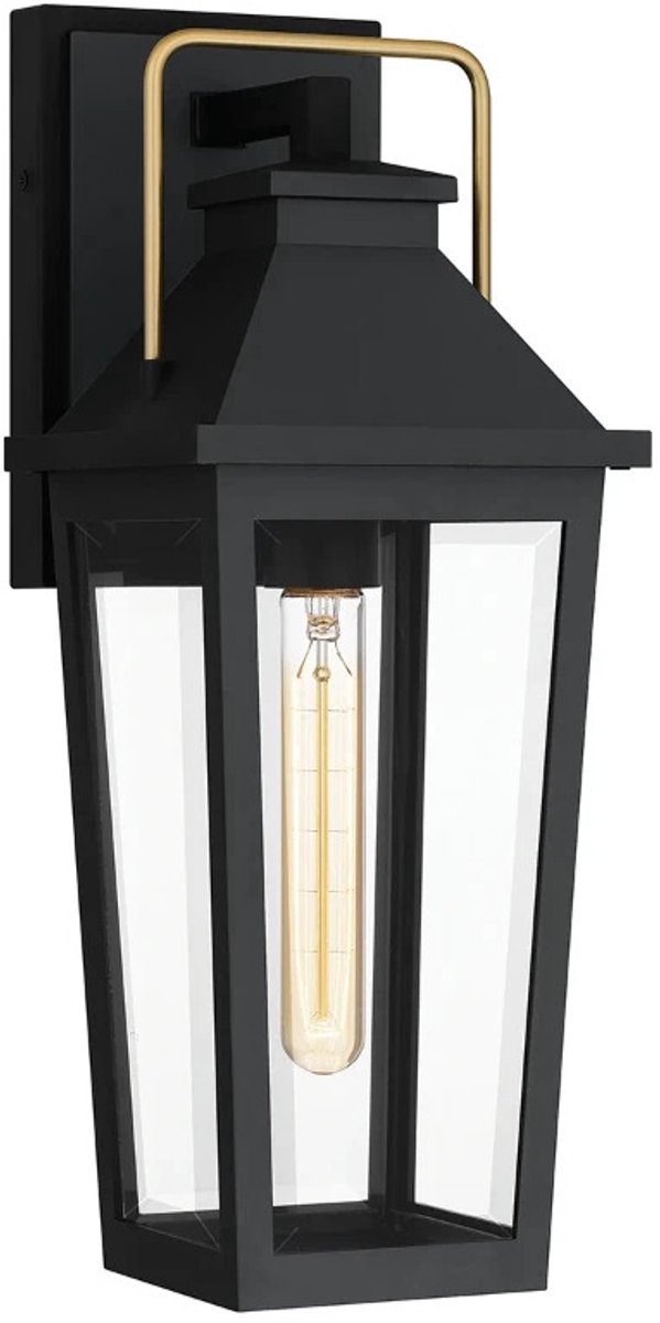 Quoizel LED Wand Buitenlamp Buckley | 1X E27 Max 40W | Matt Black & Brass Accent