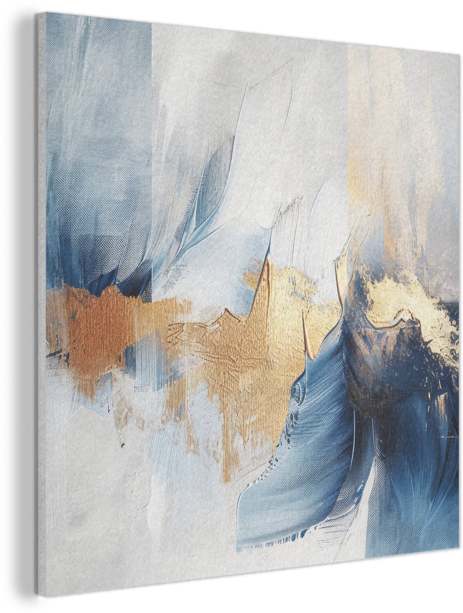 Akoestisch wandpaneel 40x40 cm - Vilt schilderij Goud - Blauw - Verf - Kunst - Modern - Akoestische panelen - Geluidsdempende wanddecoratie - Geluidsisolatie woonkamer - Muurdecoratie geluidspanelen