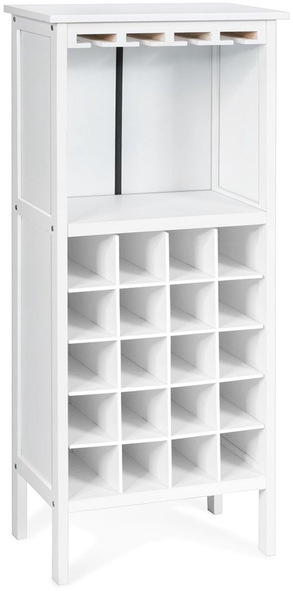 Barkast - Wijnrek - Keukentrolley - Wijnkast - Drankkast - 42 x 24,5 x 96cm - Wijnfleshouder - Wijnglazenhouder - Wit